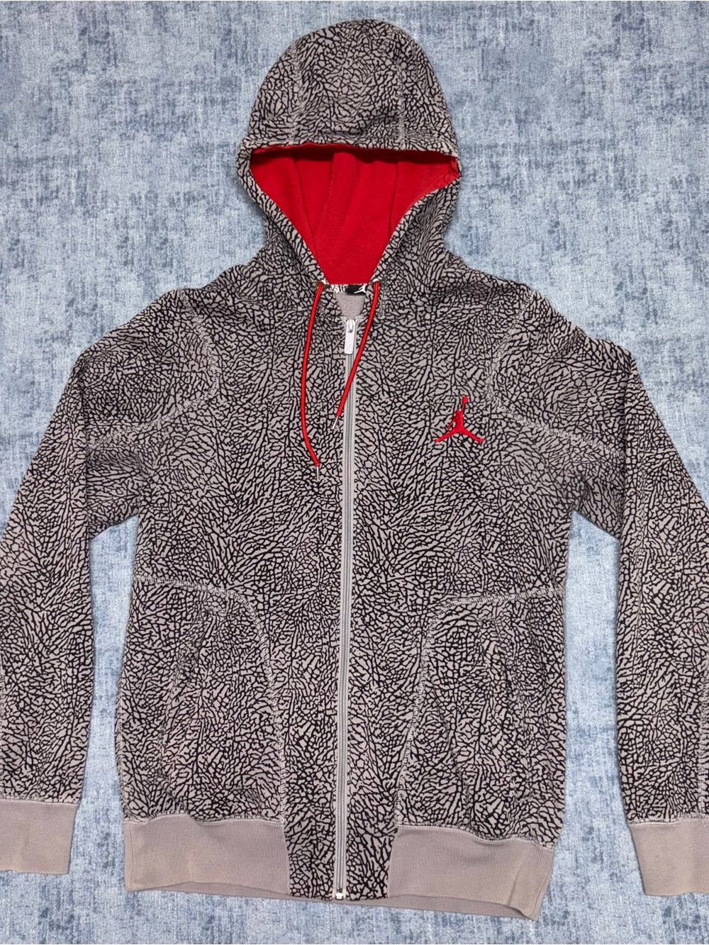 Jordan Elephant Print Y2k Full Zip Hoodie Grey Black Red Jumpman Mens Small